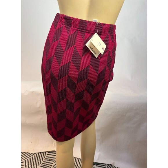 St. John Collection Cranberry/Black Chevron Wool & Rayon Skirt K716335 Size 4 - Picture 2 of 13
